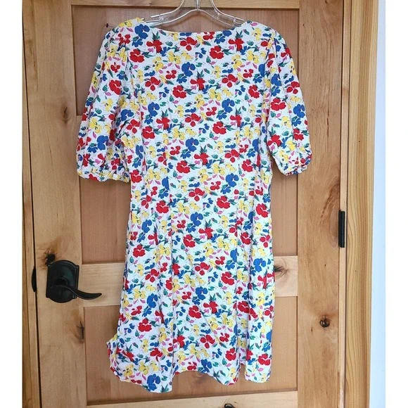 Rixo Floral Linen Blend Sz 14 Puff Sleeve Mini Dress Button Front Feminine Girly - Picture 3 of 10